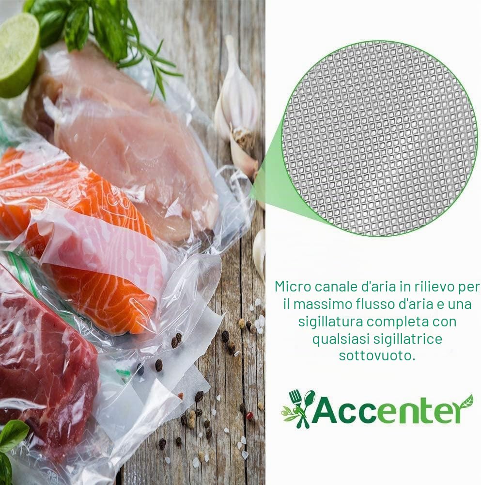 Sacchetti per Sottovuoto,100 sacchetti 20x30cm Sottovuoto Sacchetti Alimenti, 210 micron Sottovuoto Sacchetti Rotoli, senza BPA, Sacchi commerciali per conservazione alimenti e cottura Sous Vide