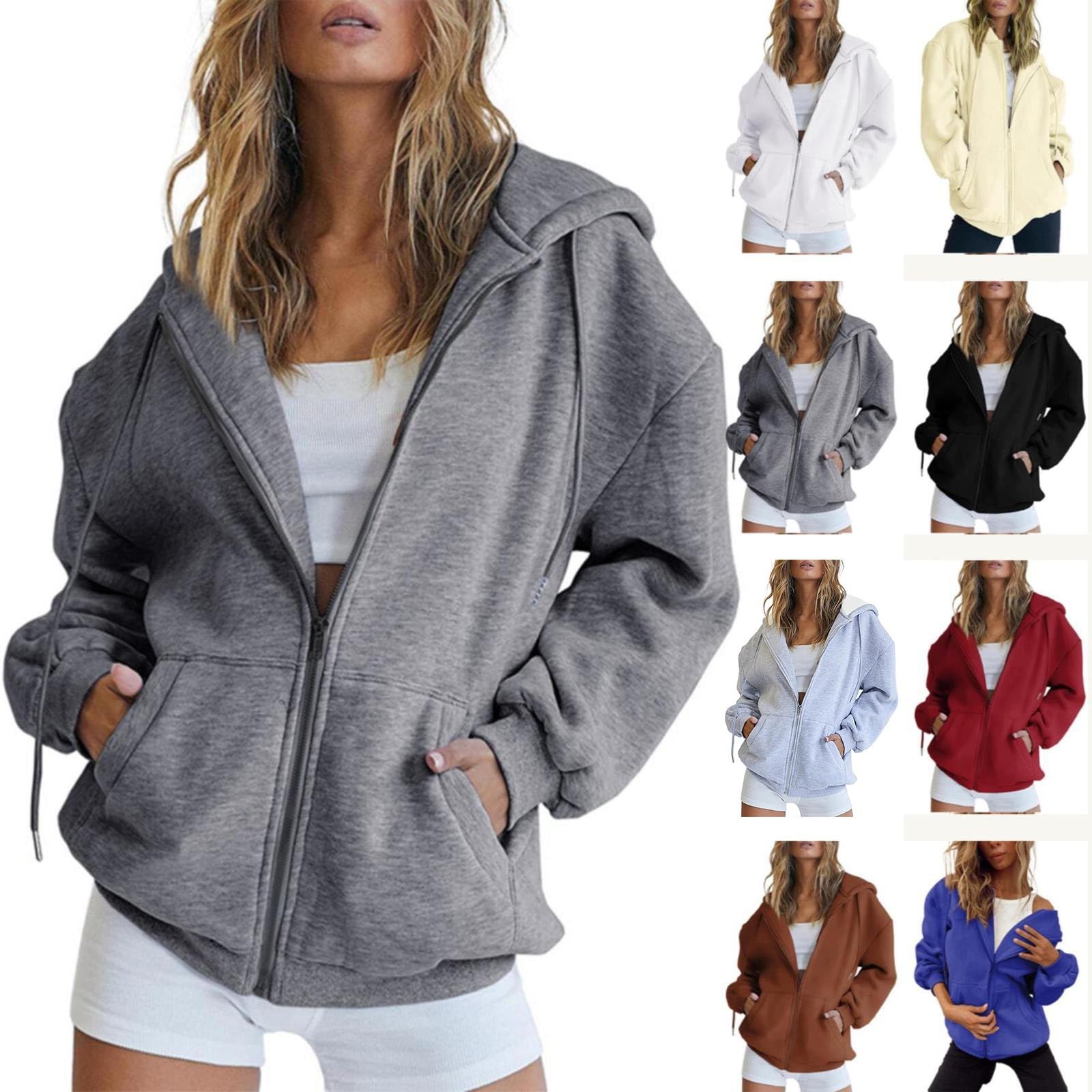 Générique Sweat Zippé Femme Grande Taille, Veste Sport Femme Capuche Sweatshirt Mi Saison Hoodie Automne Manteau Décontracté Manteaux Polyvalent Veste Leger Vêtements Uni Survêtement Avec Poche Sweat