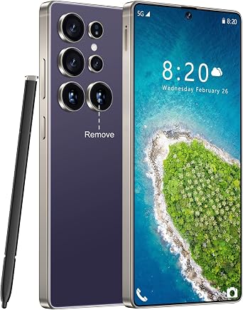 Huness S25 Ultra Unlocked Phone,Built in Pen The Phone,Cell Phone Battery 7000mAh 6.99" HD Screen,Android 14 16+512GB Smartphone,Dual SIM/5G/Face ID/Fingerprint Lock/GPS Deep Purple, 16+512