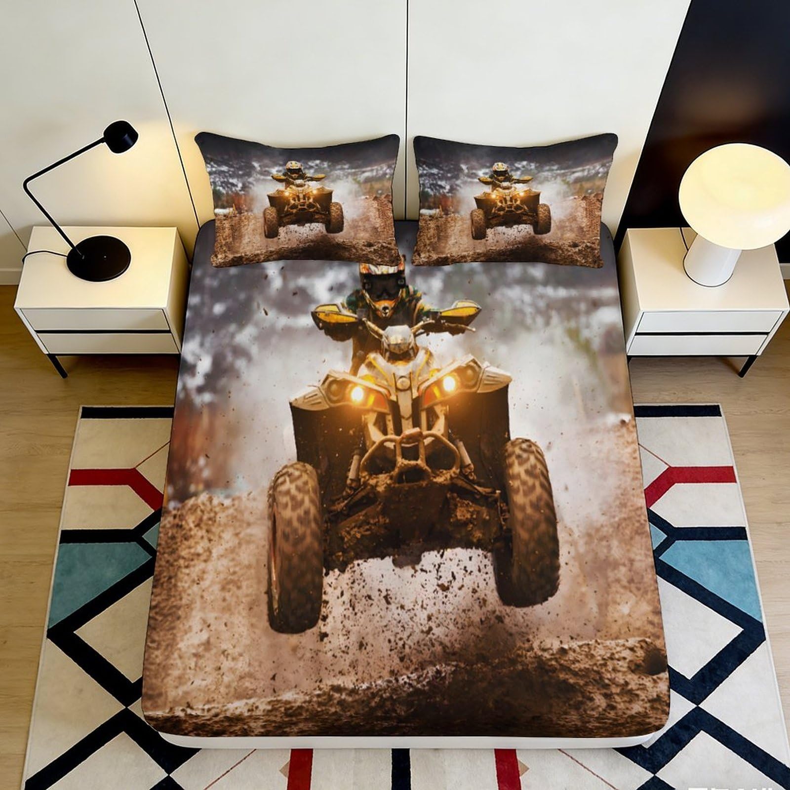 3D Printed ATV Off Road Fitted Sheet Microfiber Breathable Dirt Bike Bed Cover for Bedroom Youth Dorm Mattress Protector 90x200x25cm