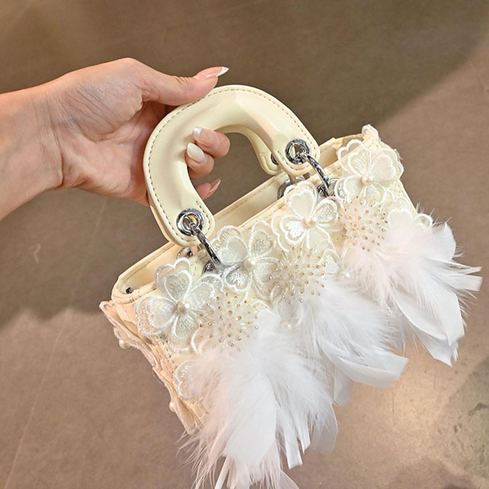 Bolso cruzado de encaje con plumas y cuentas, correa de hombro ajustable, bolso de mano de piel sintética para mujer, fiesta, citas, uso diario, bolsa cuadrada con correa ajustable