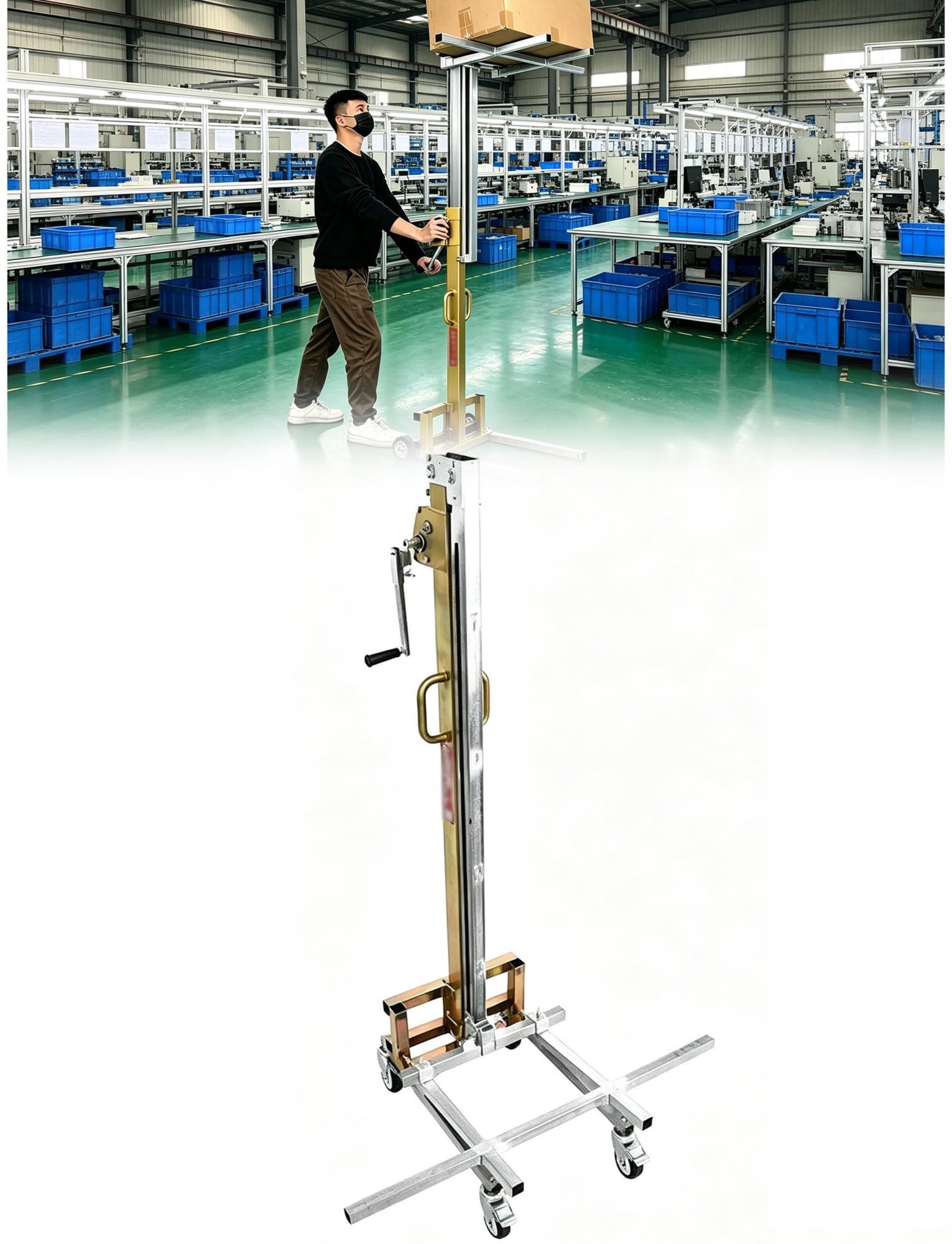 Sollevatore manuale 80 kg, impilatore mobile con verricello e forche
