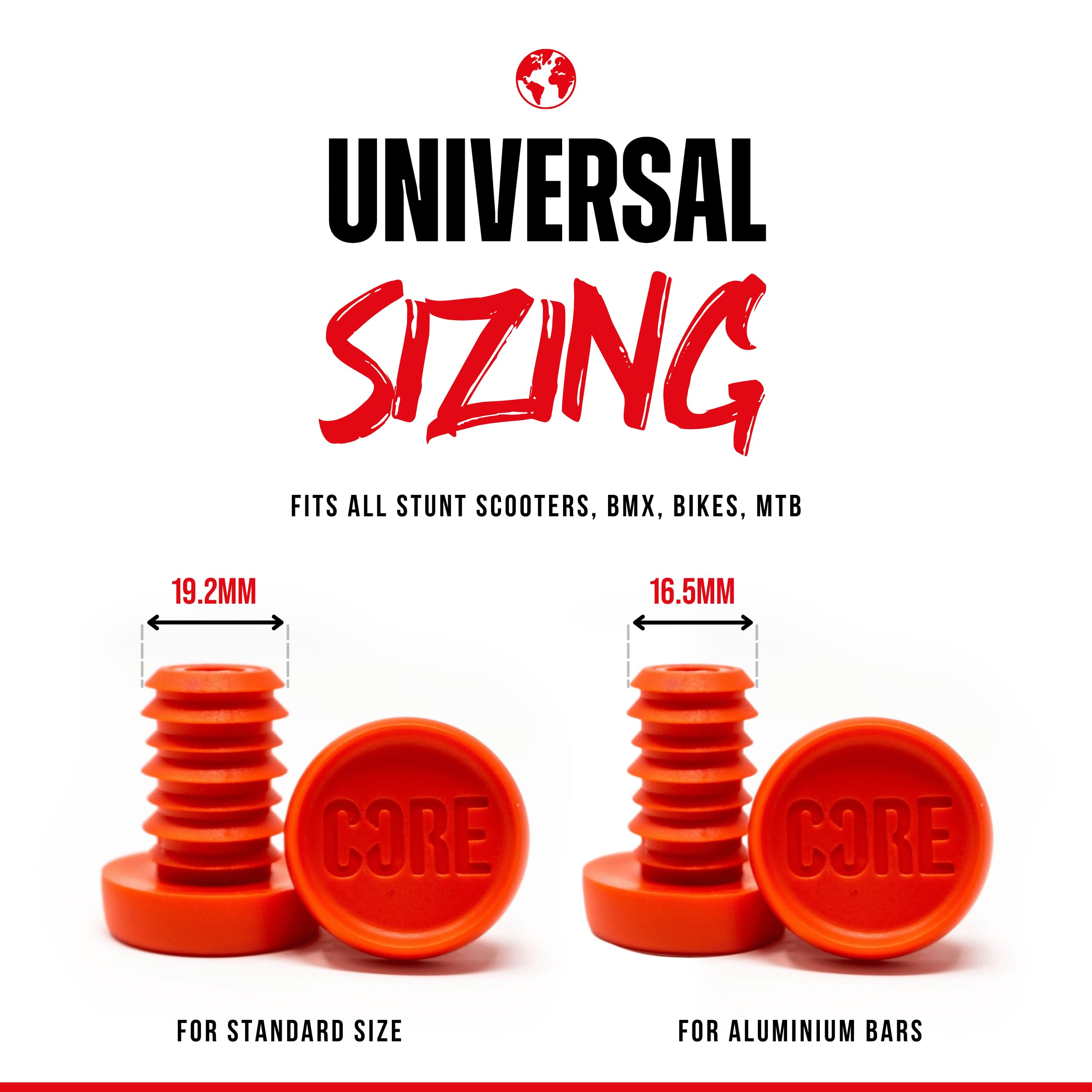 CORE Bar Ends Plugs - Resin Push-In Plugs for Scooter/Bike/BMX Universal Bar Ends for Handlebar End Caps (Red, Aluminium Bar (16.5mm)) - Image 2