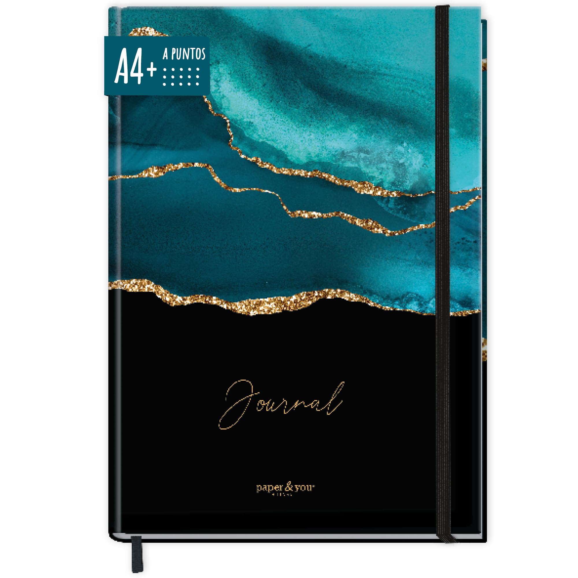 paper&you® Bullet Journal a puntos A4+ con banda elástica [Shiny Teal] 156 páginas | cuaderno punteado, cuaderno de bocetos, diario | sostenible y climáticamente neutro