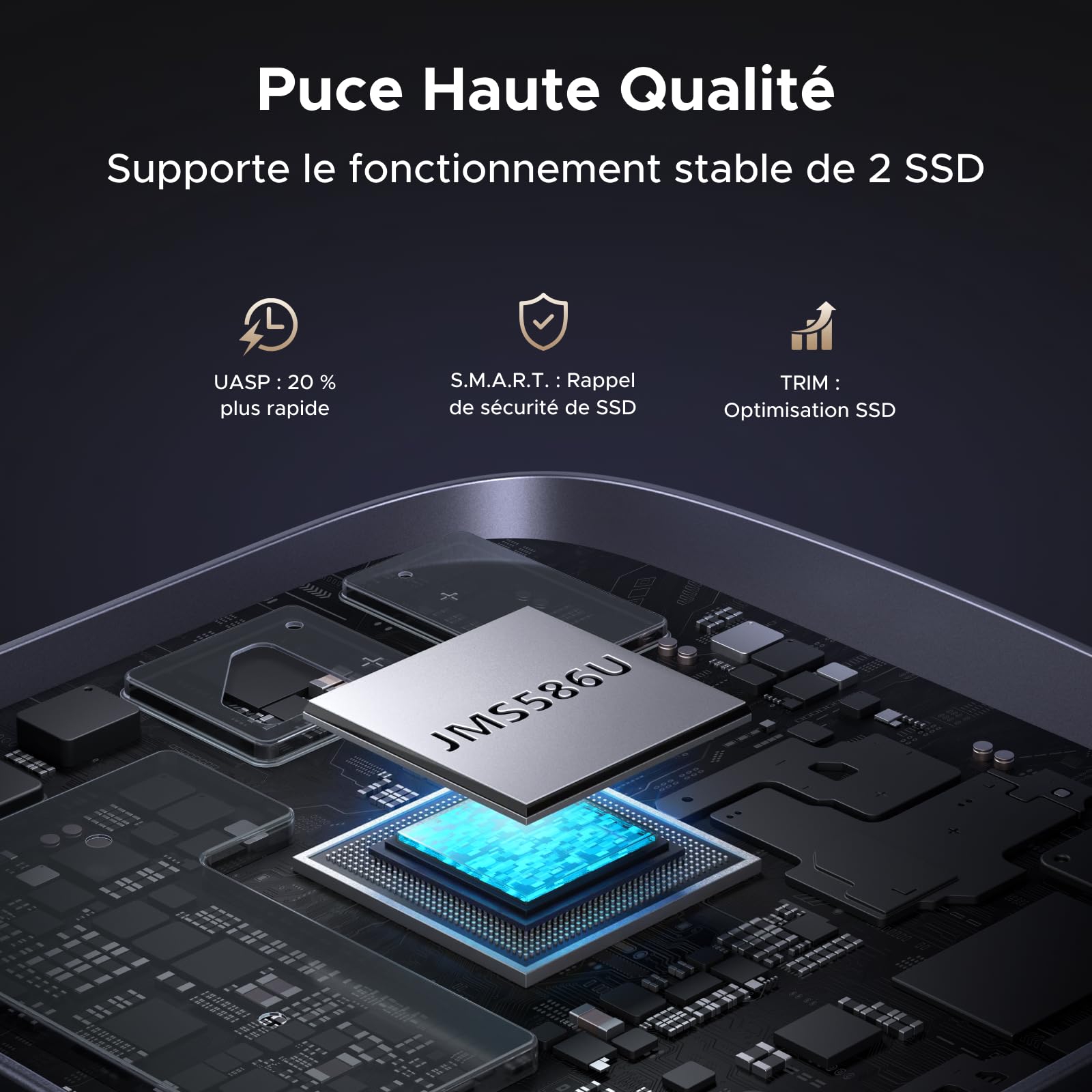 UGREEN Station d'accueil M.2 NVMe 20Gbps, USB 3.2 Gen 2 Boîtier SSD NVMe Dual Bay pour SSD PCIe M/MB Key Prise en Charge Clonage Hors Ligne, UASP, Trim et S.M.A.R.T.