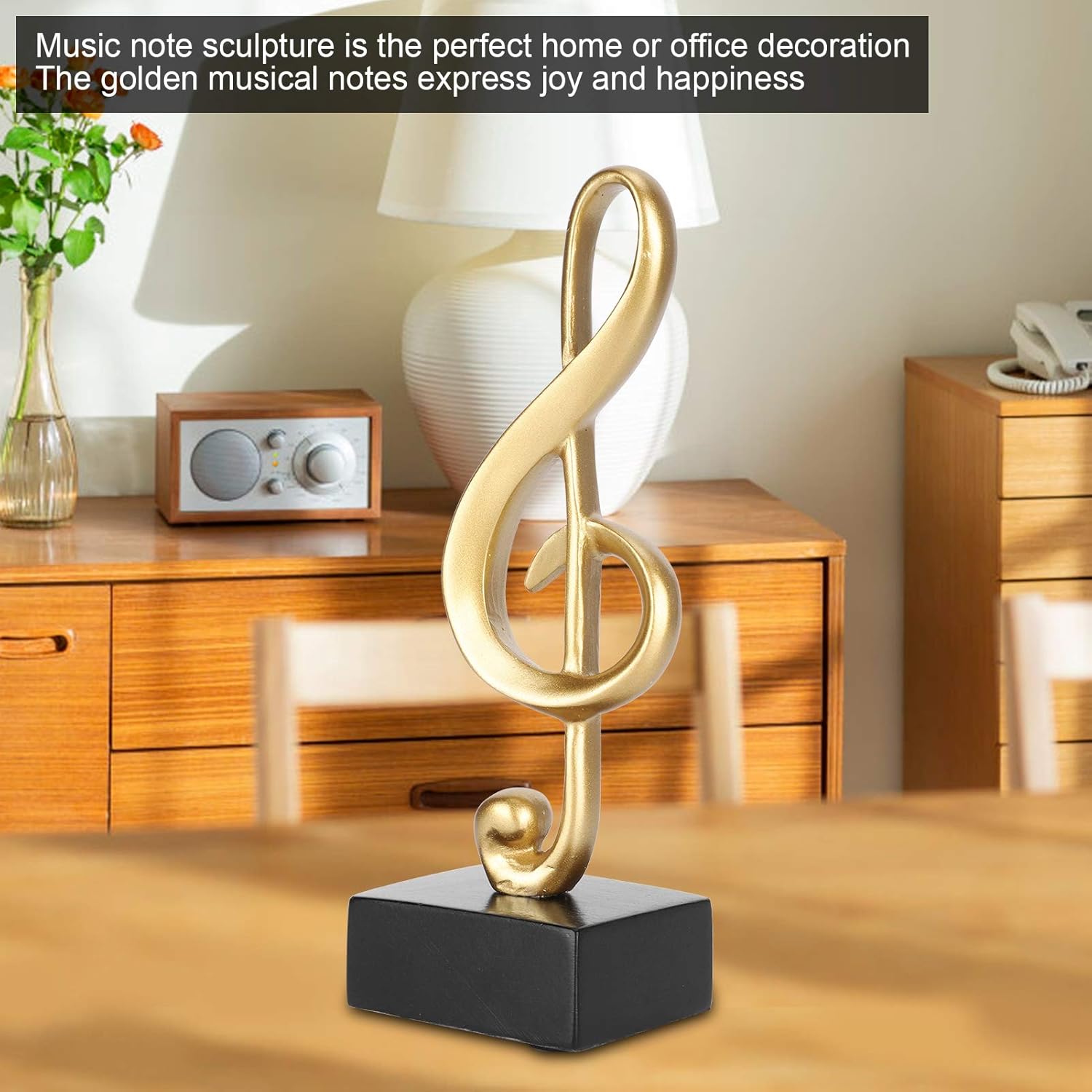 Music Note Statue, Gold Decorations Figurine Stave Musical Symbol Desktop Decoration Piano Sculpture Gifts with Wide Base for Home Office Desk Resin Craft Handcrafted Symbols Decor - Image 6