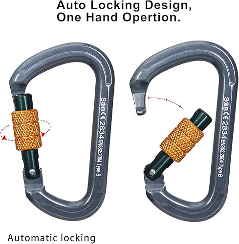 Miniatura 4 de SOB Clips de mosquetón de escalada con bloqueo automático, conector de mosquetón asimétrico de alta resistencia utilizado para rappel, equipo de