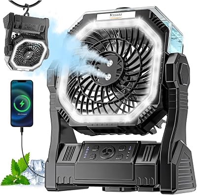 Kssvzz Camping Fan, 20000mAh Portable Rechargeable Fan with Misting