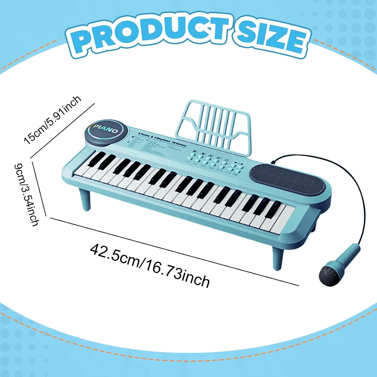 Electronic Piano Keyboard, Toy Musical Instrument, 37-Key Portable Piano Keyboard for Music Learning, Ideal for, Blue