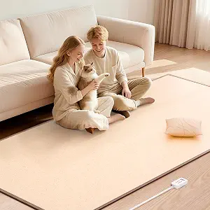 Graphene Electric Heated Floor Mat, Indoor Floor Heating Rug, Foot Warmer with Timer, Fast Heating, 39 x 78.7 inches, 110V