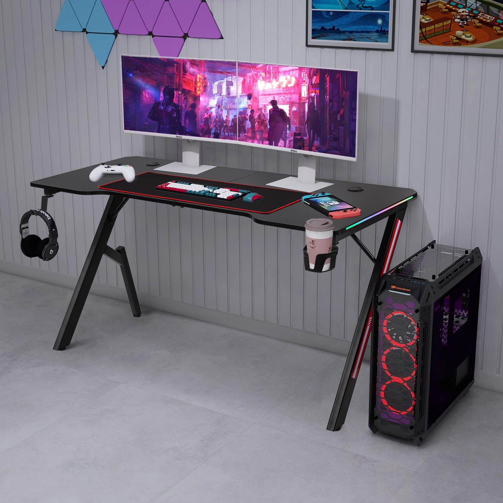 Todeco Bureau Gaming LED, Grand Bureau Gamer, 140 × 60 cm
