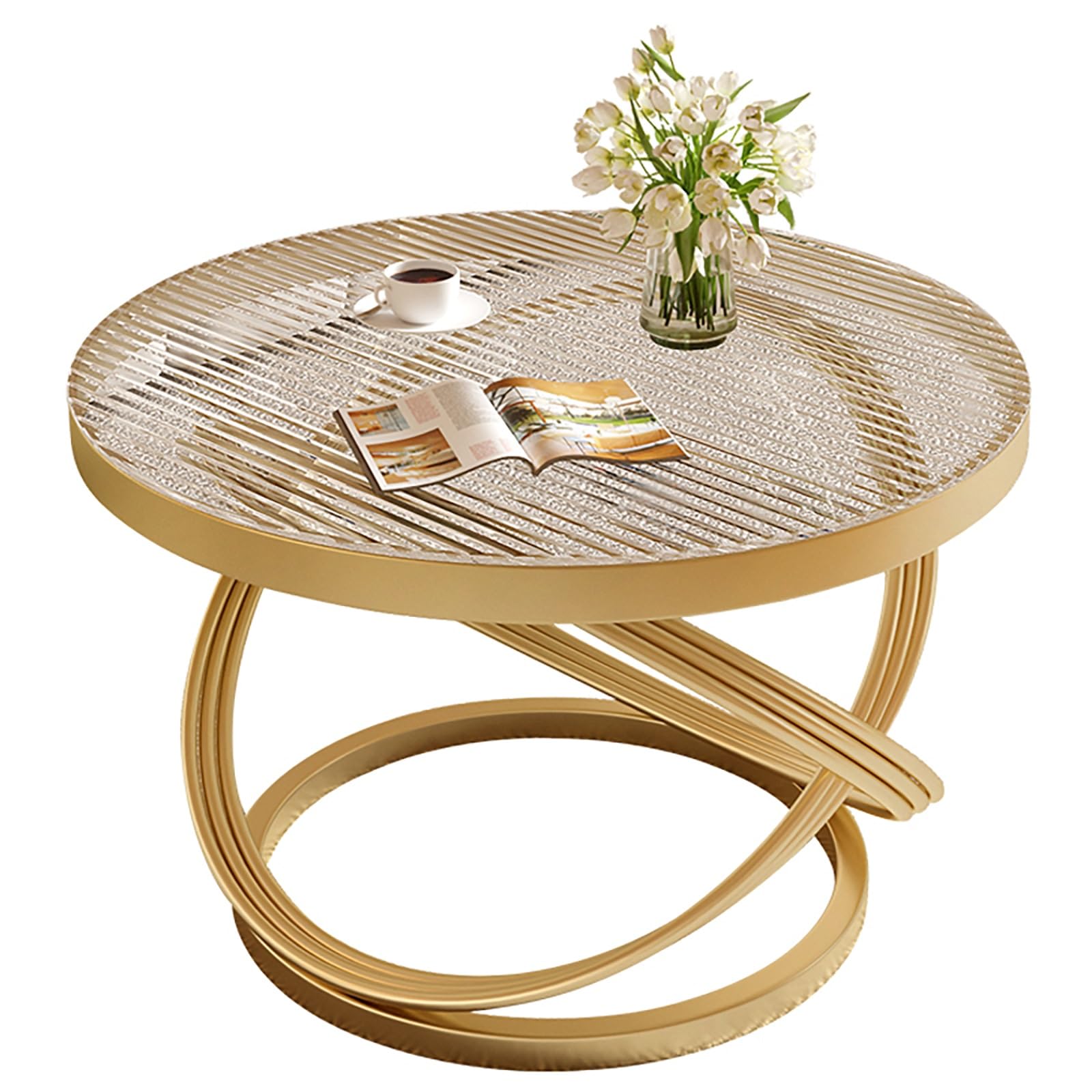Table basse de salon ronde en verre moderne 80cm pour un coin café chaleureux en famille