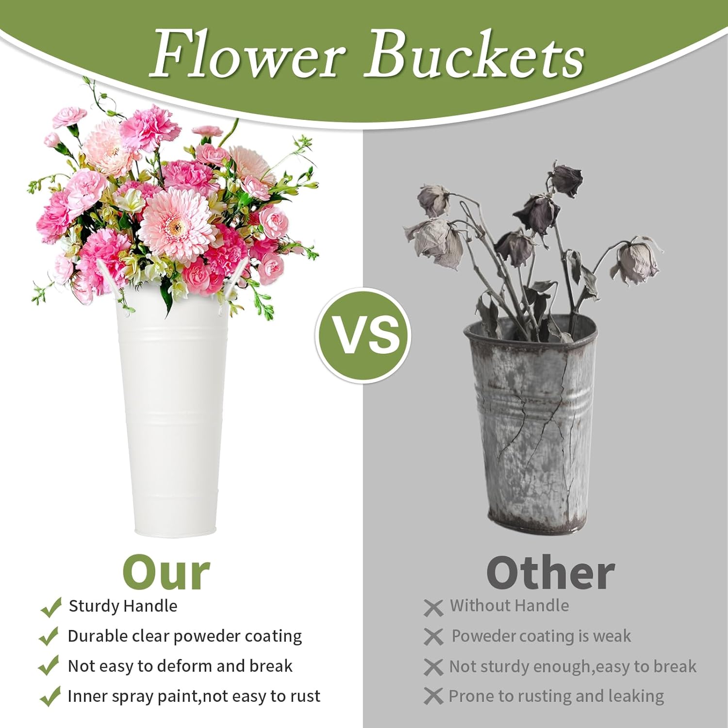 8 Pcs Flower Buckets and Galvanized Flower Bucket with Handles Flower Bucket Vases, 10 Inch High Floral Buckets for Cut Flower for Table Centerpiece,9.8 x 4.2 x 3 inches