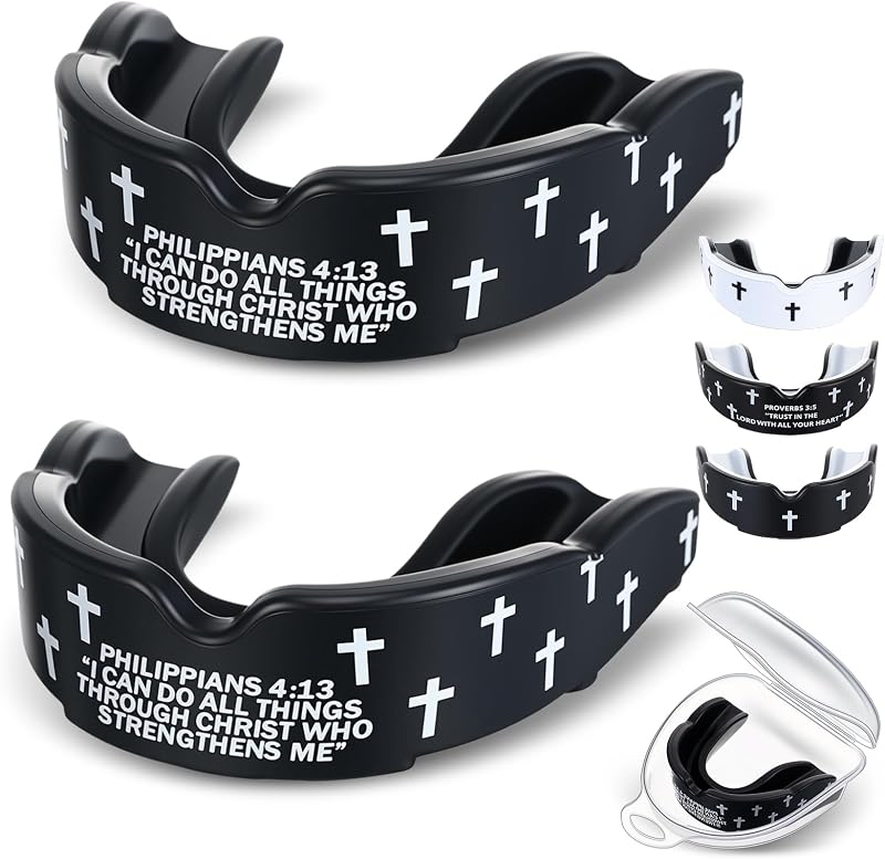 Yaomiao 2 Pcs Mouth Guards Christian Teeth Guards Sport Game Guard & Case Religious MouthGuard Soccer Football Basketball Baseball Wrestling Lacrosse Rugby Boxing Taekwondo