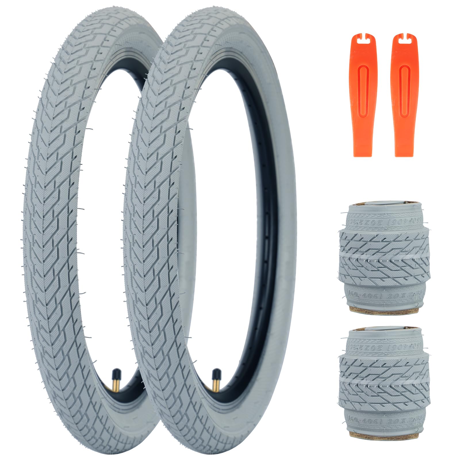 FOMAS 20 x 2.35 inch Kids Bike Tire Colorful Anti - Slip Foldable Replacement All Terrain with Levers for BMX Mountain Folding Bicycle (Gray - 2 Pack, 20 x 2.35 inch) โ image 1