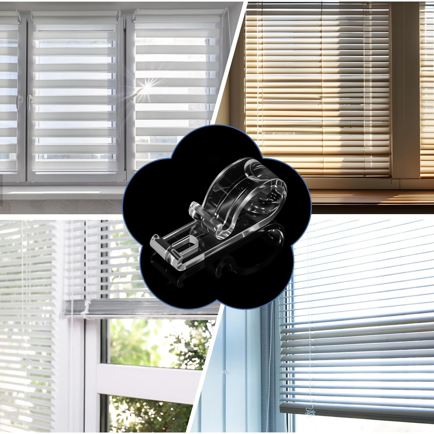 60Pcs Roller Shade Clear Saftey Chain and Cord Guide, Bulk Fixation Hook P Clip Blind Cord Holder, for Roller Vertical and Roman Shades and Bead Chain Tension Device