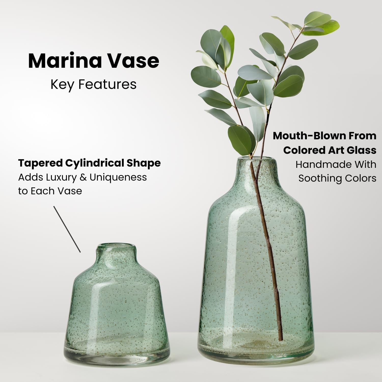 Torre & Tagus 10 Inch Tall Green Glass Vase with Gold Flakes, Mouth Blown Glass Vases Green Flower Vase Centerpieces, Watertight for Hydroponic Plants, Coastal Seagreen Gold Decor Accents (Marina) - Image 3