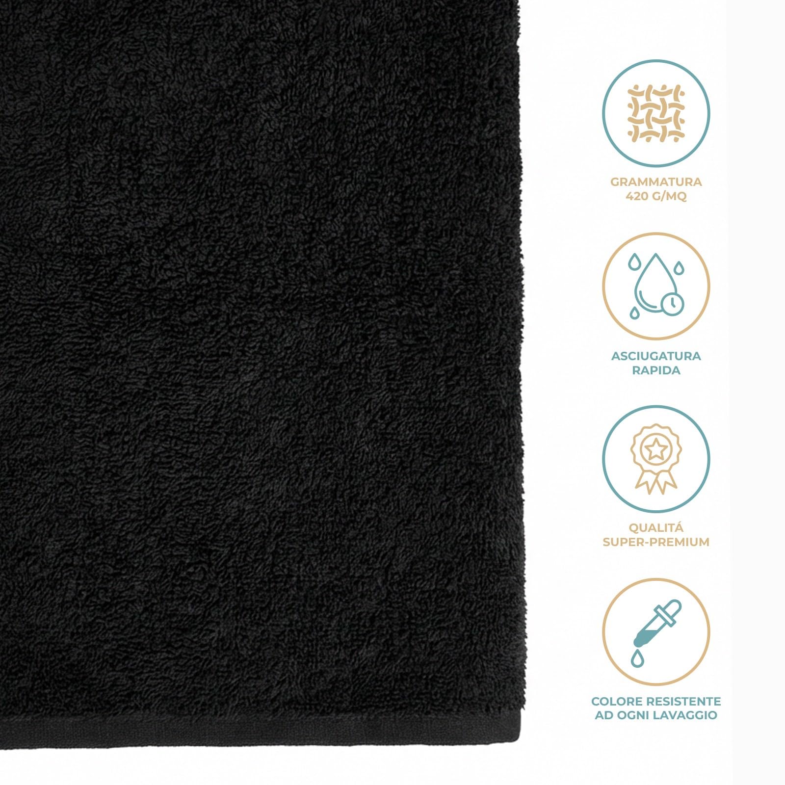PARAMAISON Set 12 Asciugamani Bagno 100% Cotone 420 g/m² Nero 50x100 cm