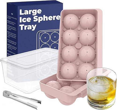 Paquete de 2 bandejas de cubitos de hielo para whisky (2.5 pulgadas) (lengüeta + caja) (8 cavidades), bandeja de hielo grande con tapa, bandeja de