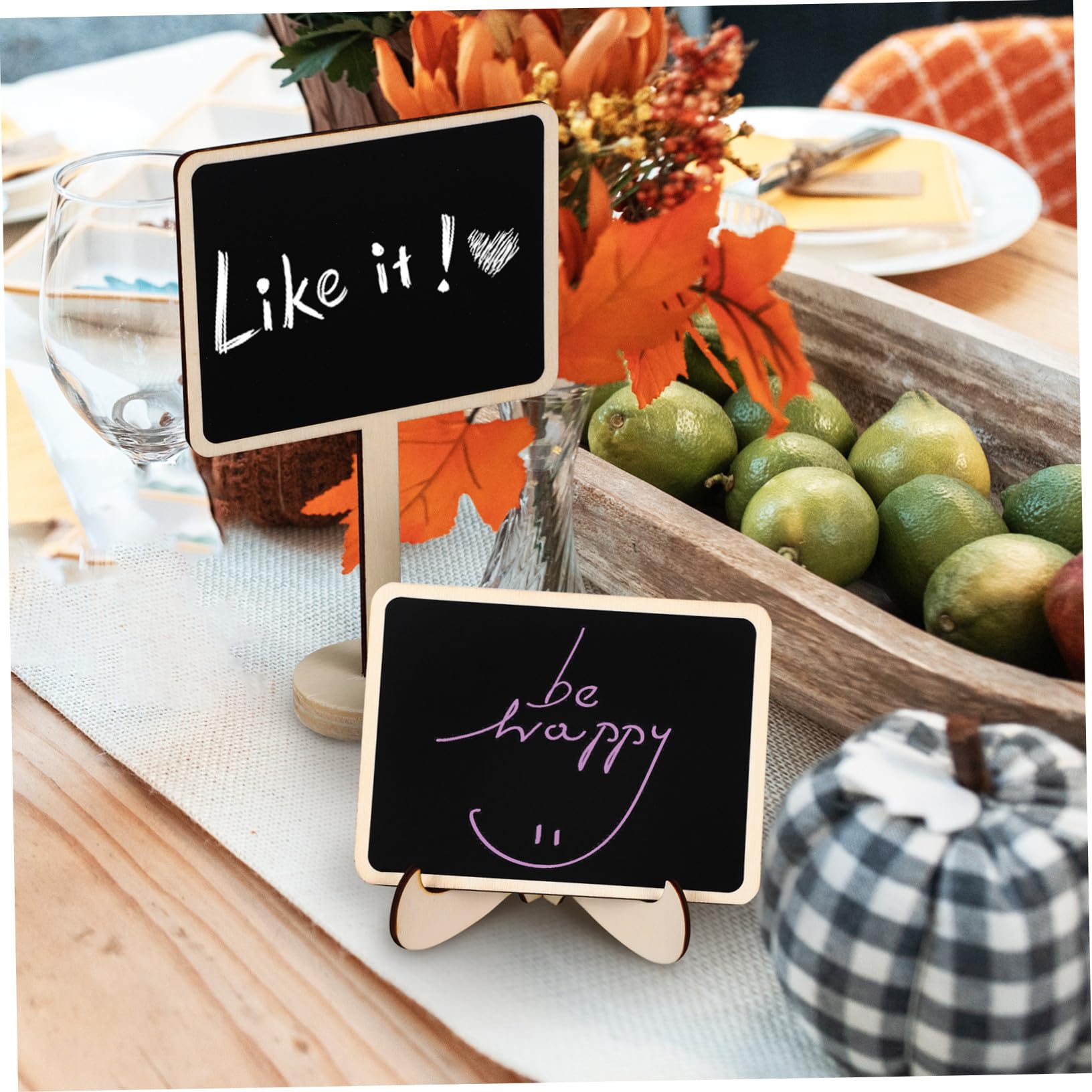 Angoily 2 Ensembles Mini Ardoises Rectangulaires Bois avec Support Étiquettes Effaçables pour Buffet et Fêtes Lot de Tableaux Noirs avec Craies et Stickers Décoration et