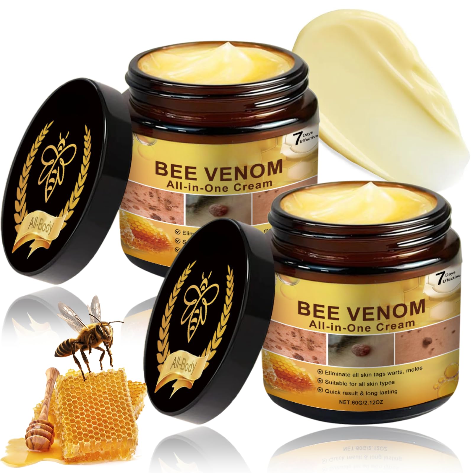 Bee Venom All-in-One Cream, 2pcs 60g Bee Venom Cream UK, Multi-Action Natural Skin Repair Creams, Mole Removal Creams