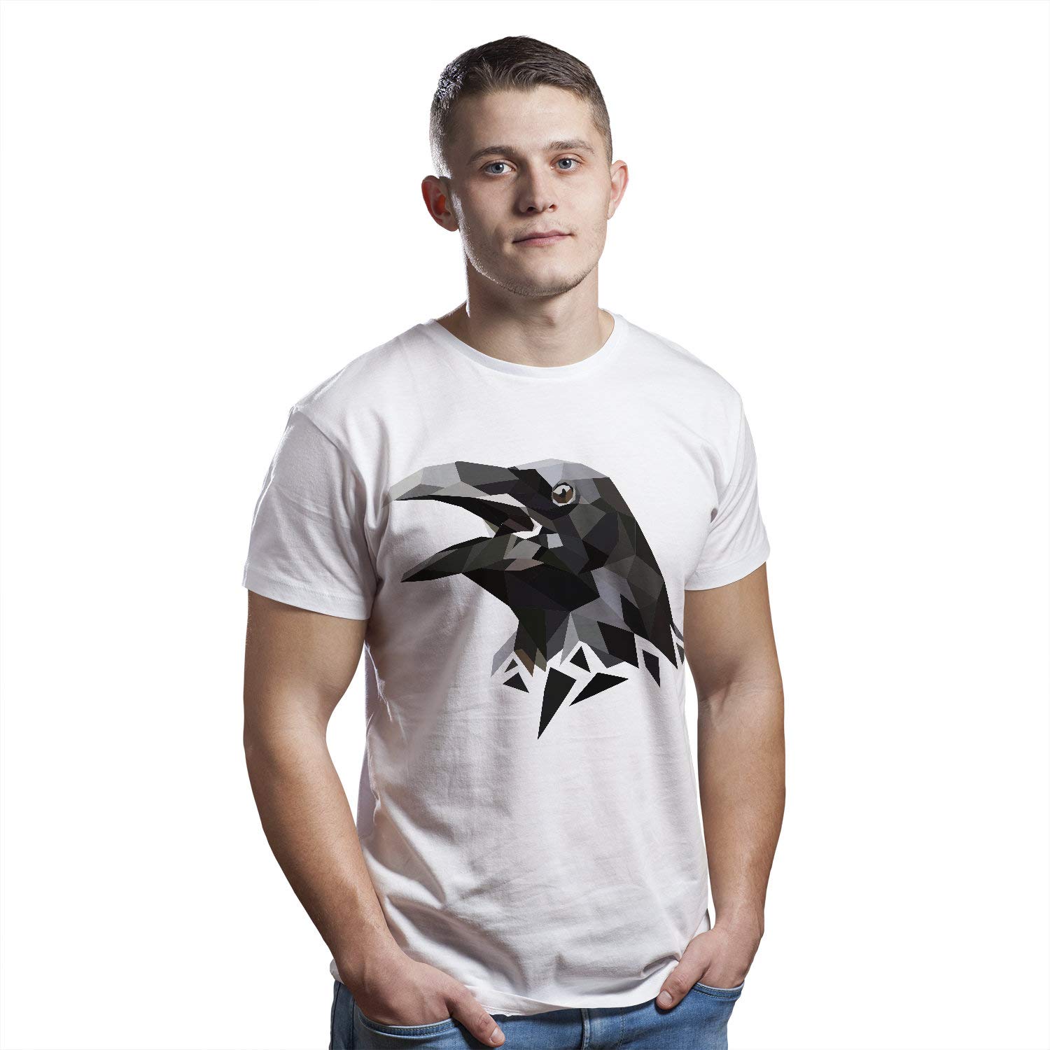 Black Crow kruk koszulka - ptak sztuka Halloween przestraszyć koszulka z nadrukiem - obraz horroru kolorowy t-shirt natura - strach na wróble prezent