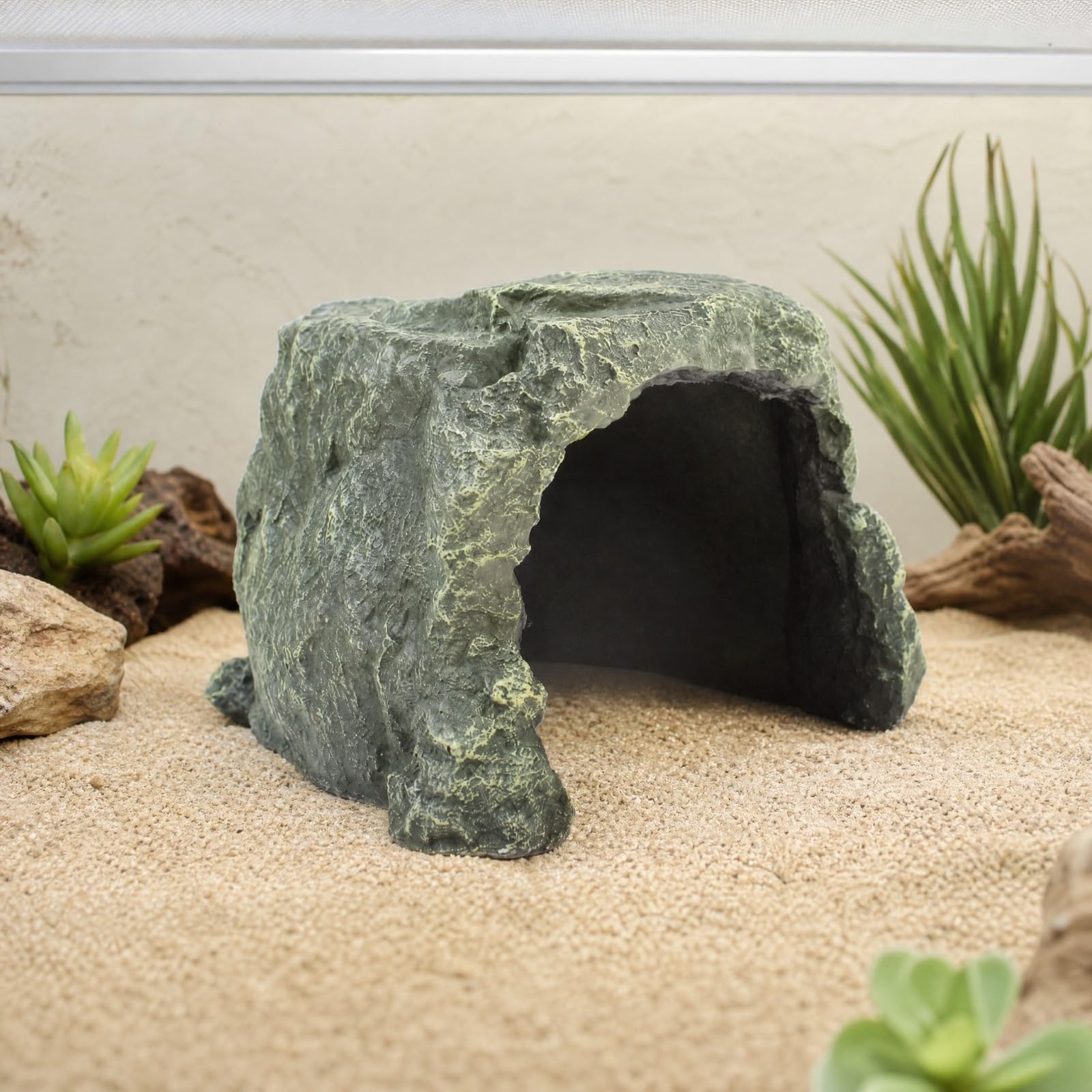 Qianly Grotta Decorativa con Base Stabile Basso Profilo Grotta di Roccia Simulata Facile da Posizionare per Terrario