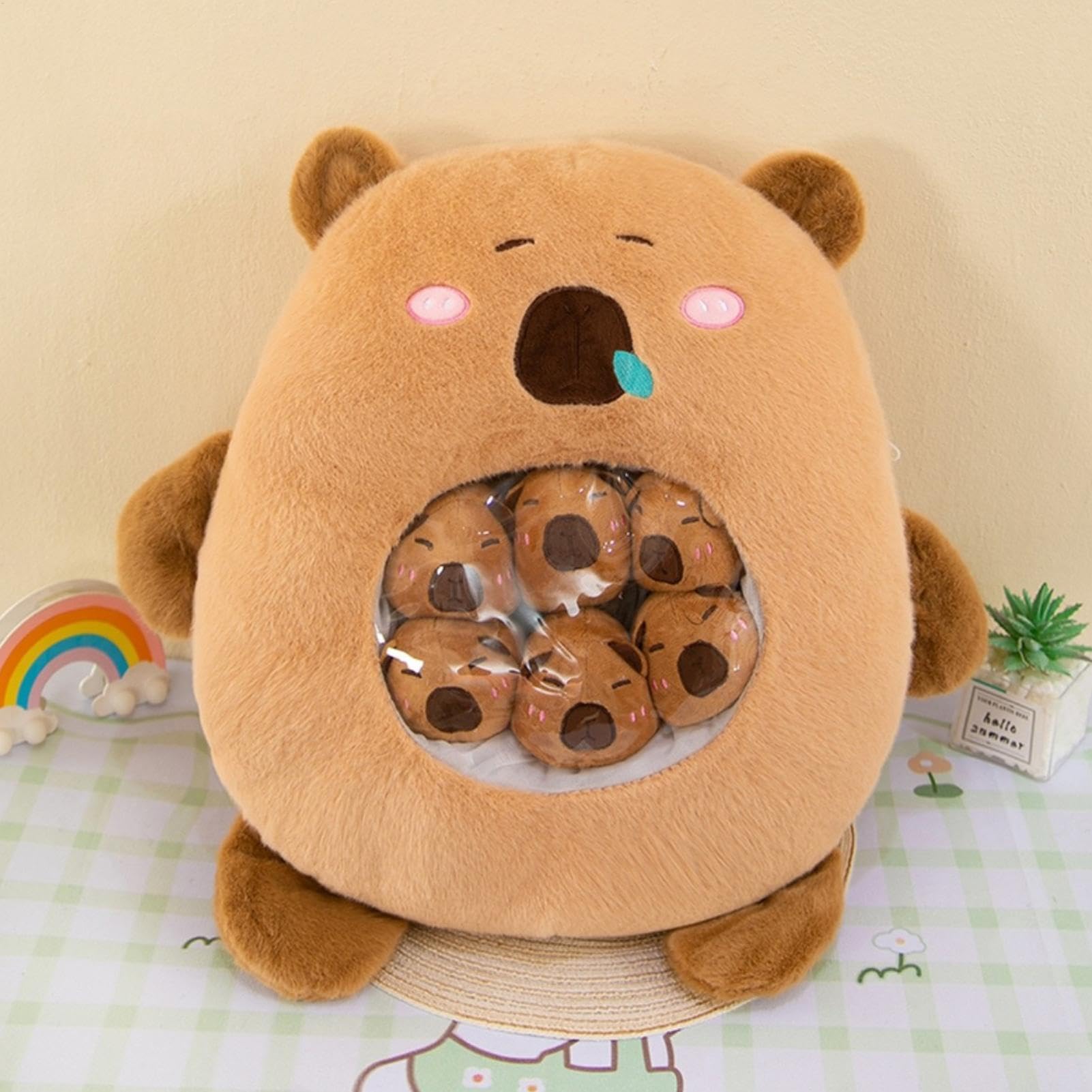 Adorable Peluche De Capibara Suave Cojín Desmontable De Peluche Con 6 | Almohada De Siesta Con Forma De Animal Para Dormitorio Infantil, Sofá Y Sala De Juegos, Almohada De