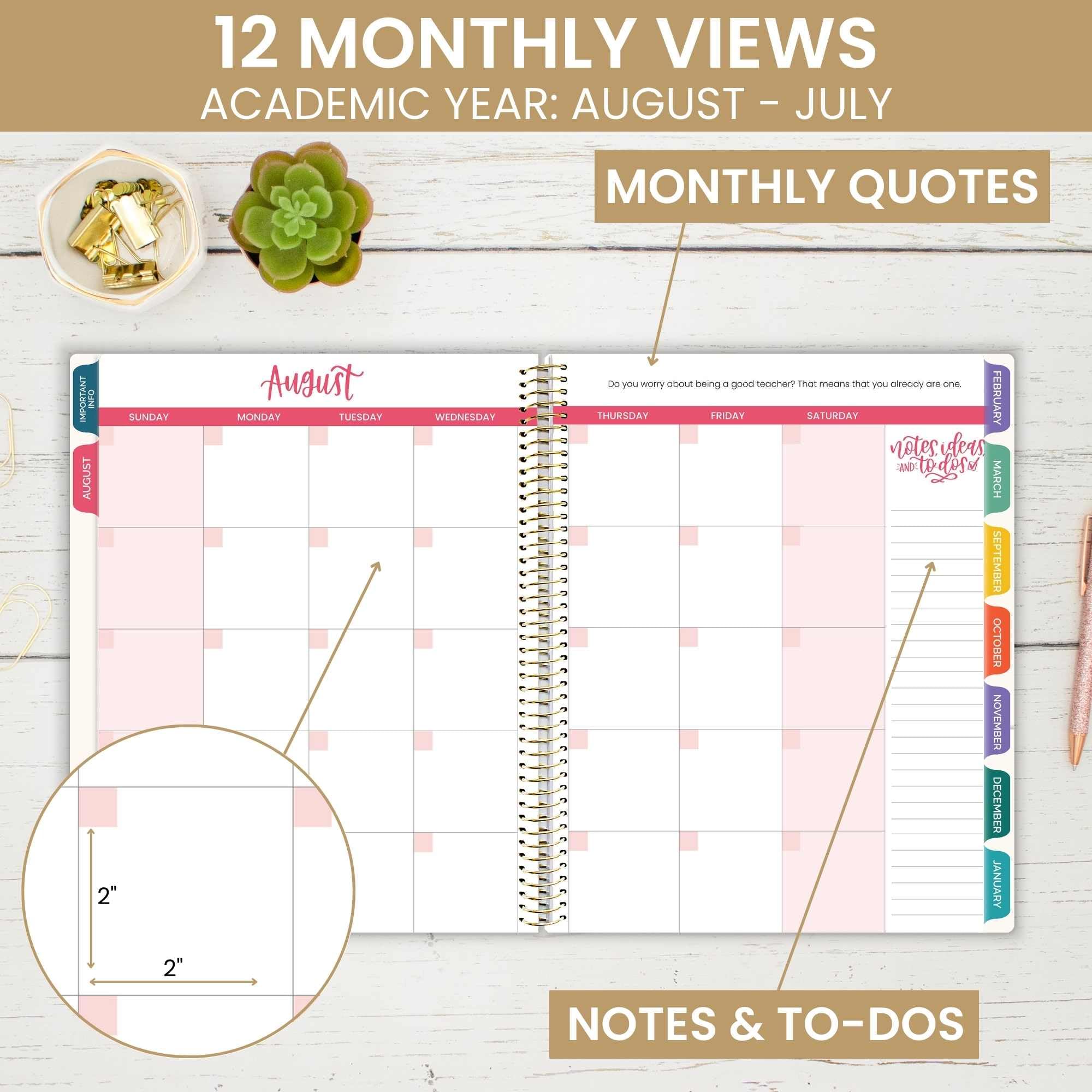 bloom daily planners Undatierter Lehrerplaner und Kalender für das akademische Jahr – 7 Perioden Unterrichtsplan Organizer Buch mit mattiertem Einband (22,9 x 27,9 cm) (austauschbarer Einband) –