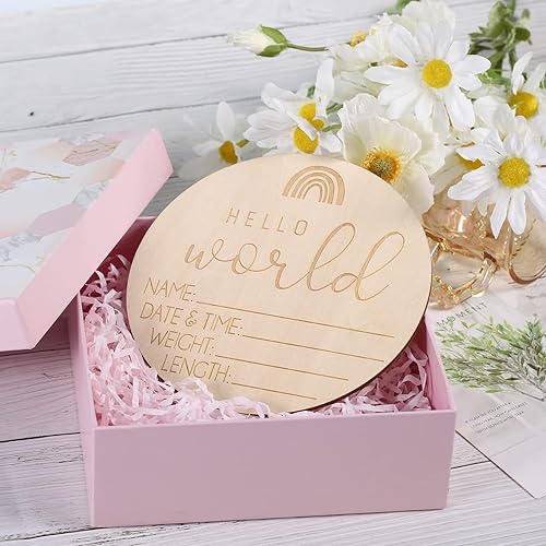 Miniatura 7 de Letrero de anuncio de madera para bebé, letrero de anuncio de nacimiento, redondo, de madera, para recién nacido, letrero de bienvenida para recién