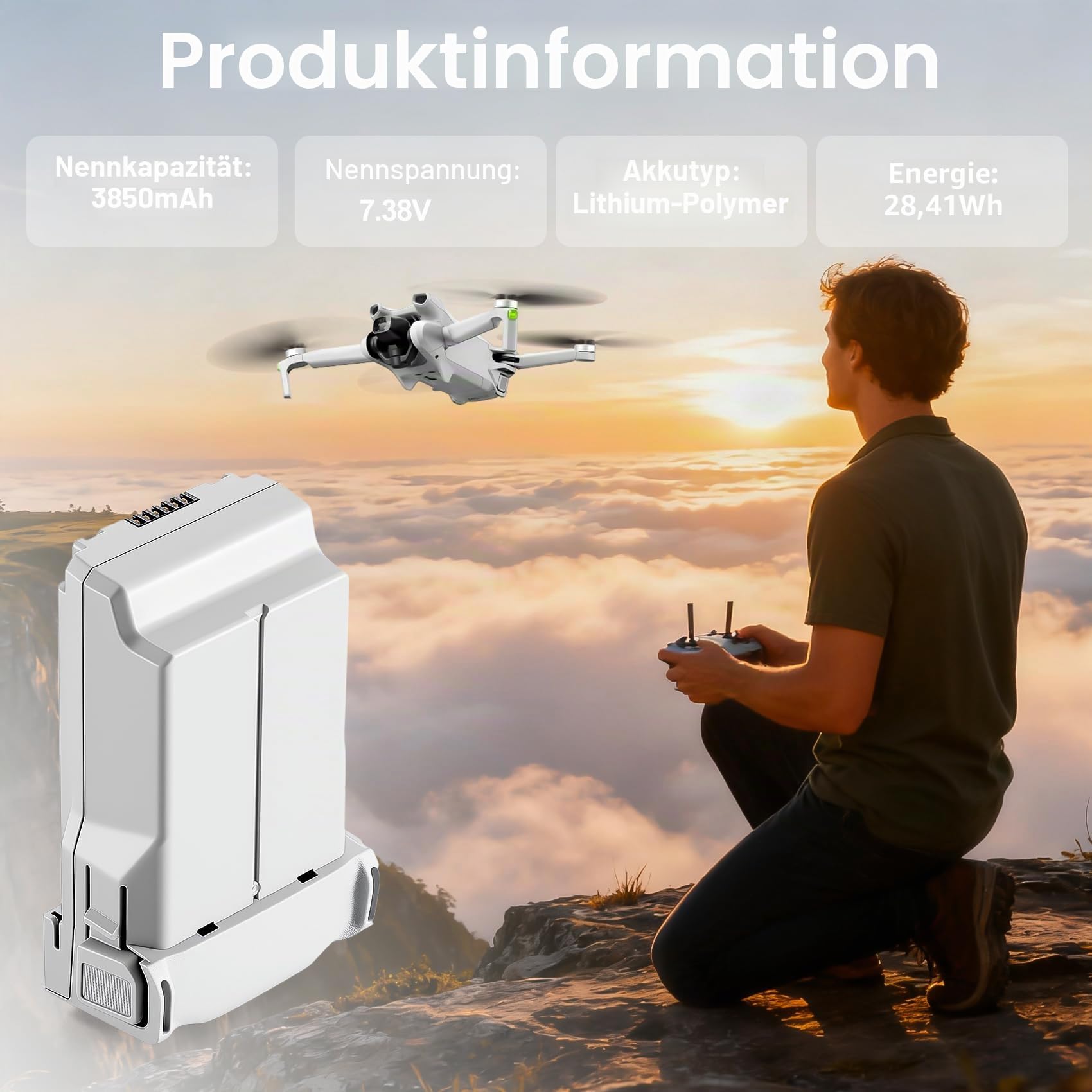 Mini 3 Pro und Mini 4 Pro Intelligenter Flugakku 1er Pack (7,38 V, 3850 mAh) verbesserte hohe Kapazität für 47 Minuten Flugzeit Ersatzakku für DJI Mini 3/3 Pro/4 Pro