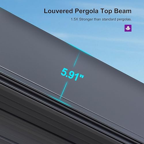 Miniatura 8 de PURPLE LEAF Pérgola con listones de 10 x 13 pies, pérgola gris moderna de aluminio para exteriores con cortinas de privacidad y malla con techo con