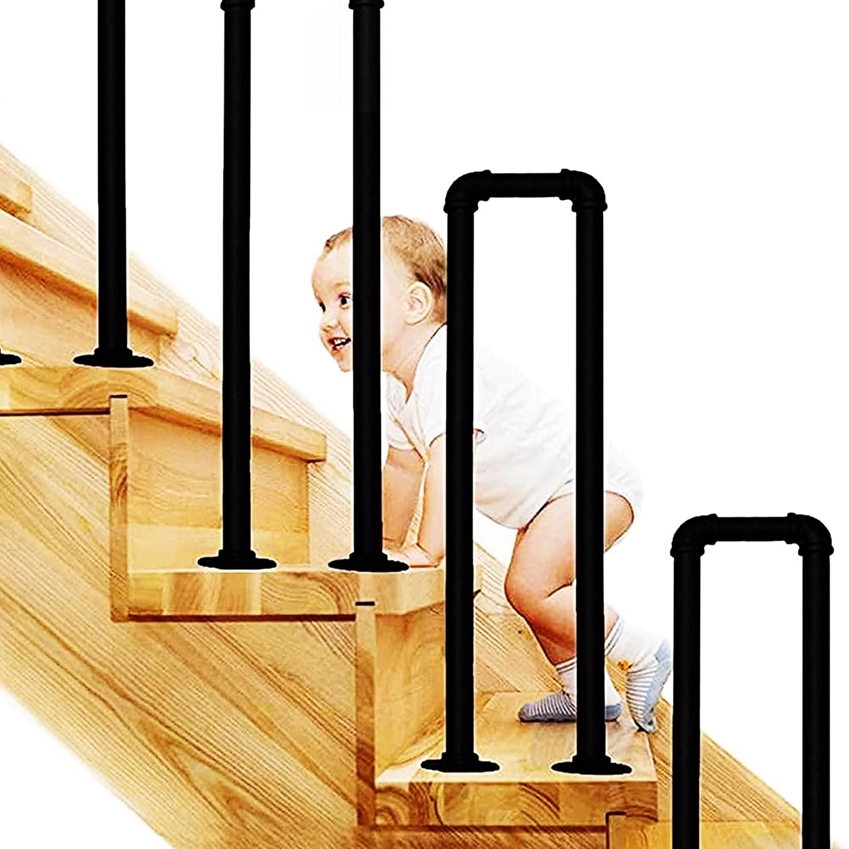 FKXSXAZ Industrial Pipe Stair Handrail,Indoor and Outdoor Steps Coating Decorative Railing,Safety Non-slip Grab Bar Support,for Elderly Children Pregnant Disabled(Size:60cm/23.6in)