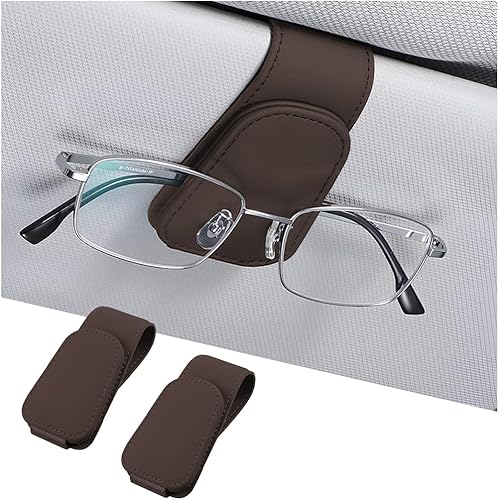 Miniatura 65 de AICEL Soportes para lentes de sol para visera solar de automóvil, soporte de cuero para colgar gafas, soporte magnético para lentes y clip