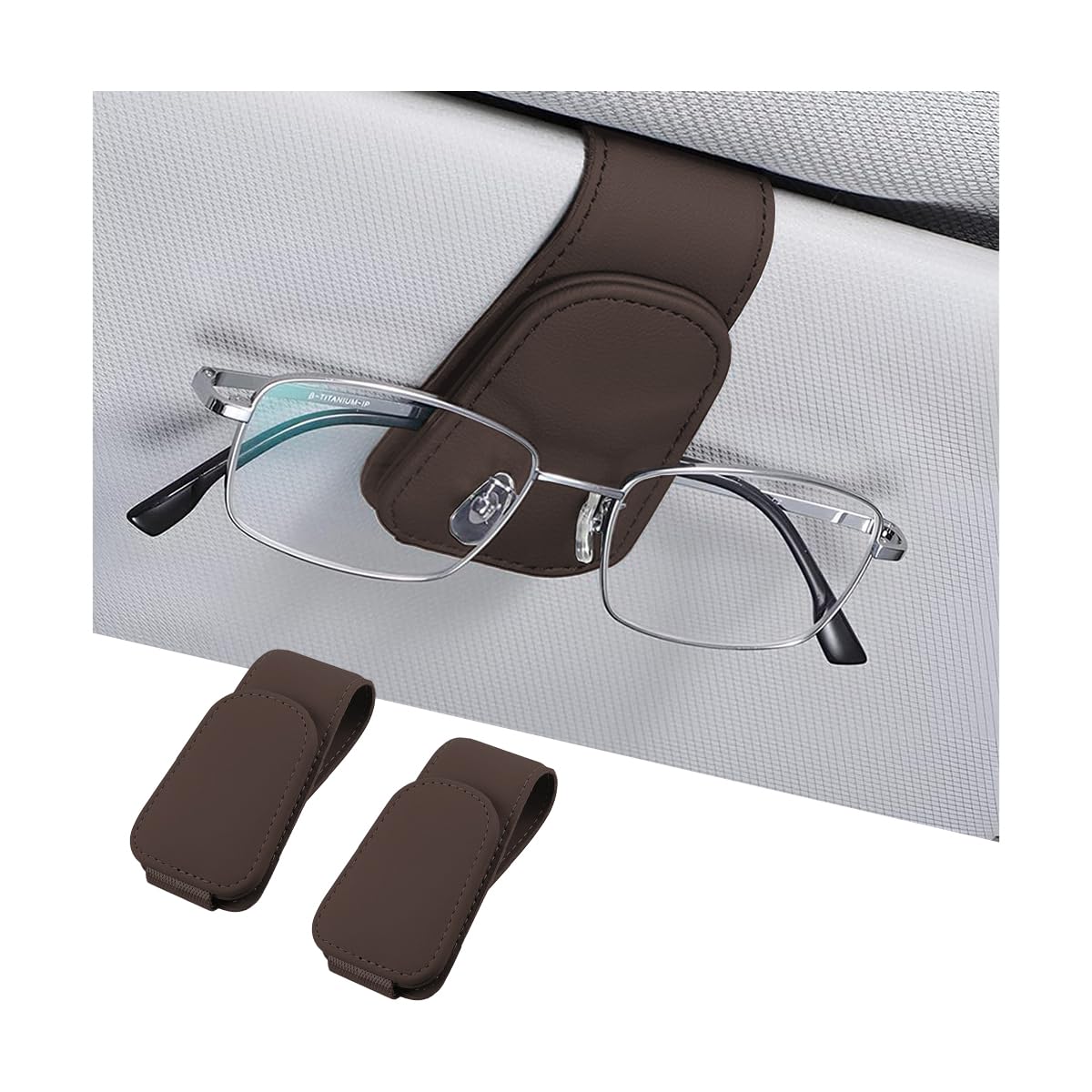 AICEL 2PCS Sunglasses Holders for Car Sun Visor, Magnetic Clip, Brown