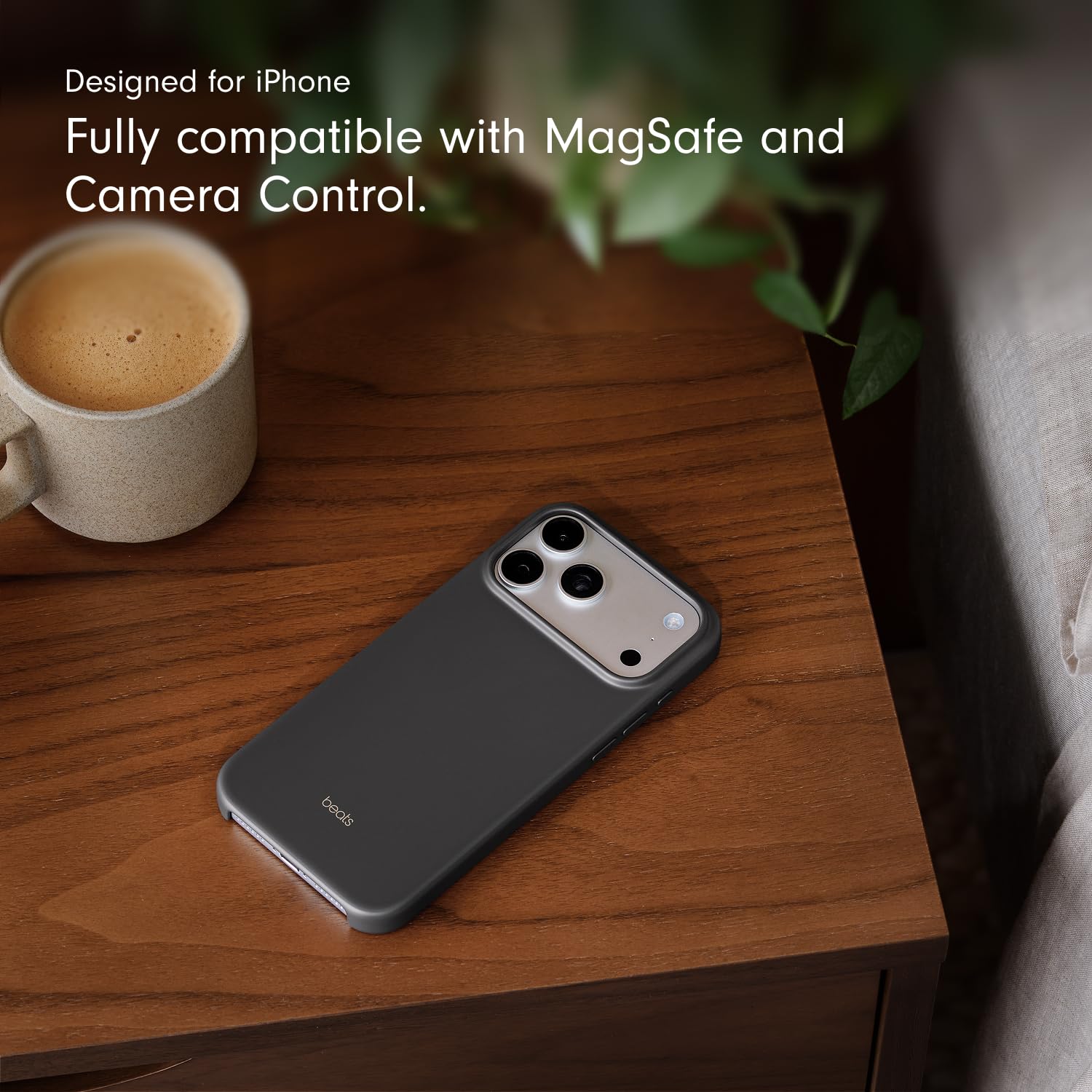 Beats iPhone 17 Pro Max Case with MagSafe & Camera Control, Matte Finish, Microfiber Lining – Granite Gray