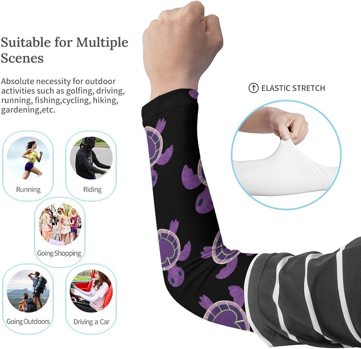 Purple Heart Turtles Arm Sleeves Cooling Sun Protection Sports Compression for Golf Basketball