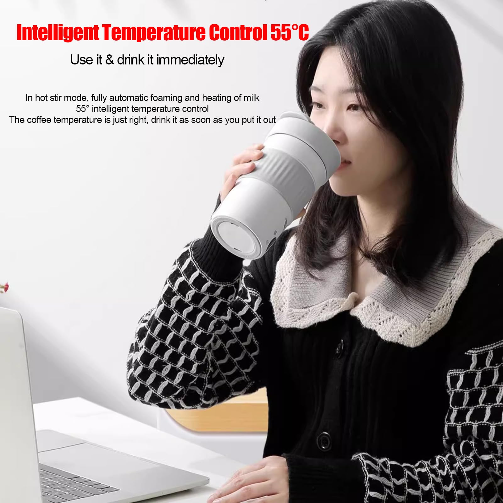 Elektryczny spieniacz do mleka, automatyczny spieniacz do mleka, 300 ml, z ekranem dotykowym LED, łatwe czyszczenie, inteligentna regulacja temperatury, 8800 obr./min do latte, cappuccino, gorącej