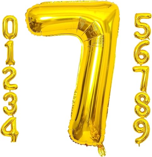 Lovoir Globo dorado grande de 40 pulgadas con el número 7, tamaño extra grande, globos de helio de papel de mylar para fiesta de cumpleaños,