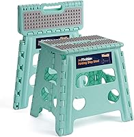 Vista 21 de Flottian Taburete plegable de 9 pulgadas para adultos y niños con capacidad para hasta 300 libras, taburetes plegables antideslizantes con asa