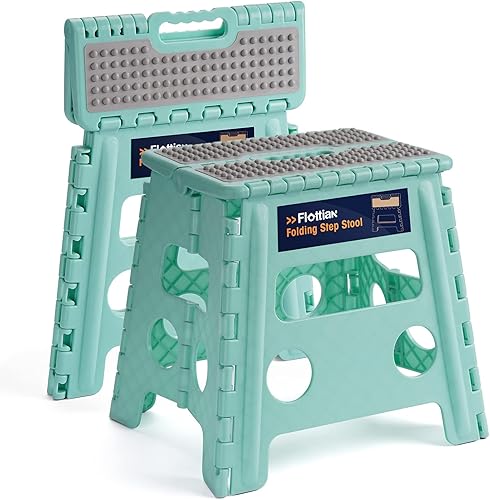 Miniatura 21 de Flottian Taburete plegable de 9 pulgadas para adultos y niños con capacidad para hasta 300 libras, taburetes plegables antideslizantes con mango