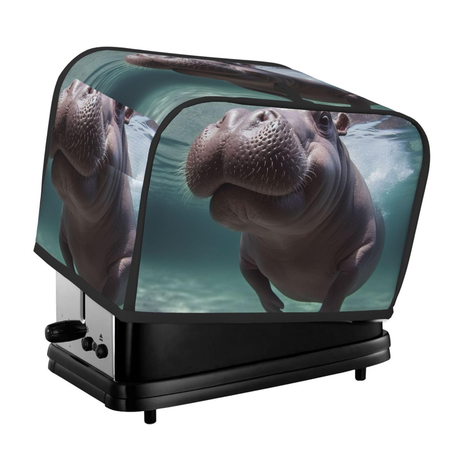 Fodpand Black Toaster Covers 2 Slice Diving Hippo Bread Machine Cover Quilted Toaster Dustproof Cover Washable Appliance Cover Bread Maker Protective For Kitchen Small Appliance