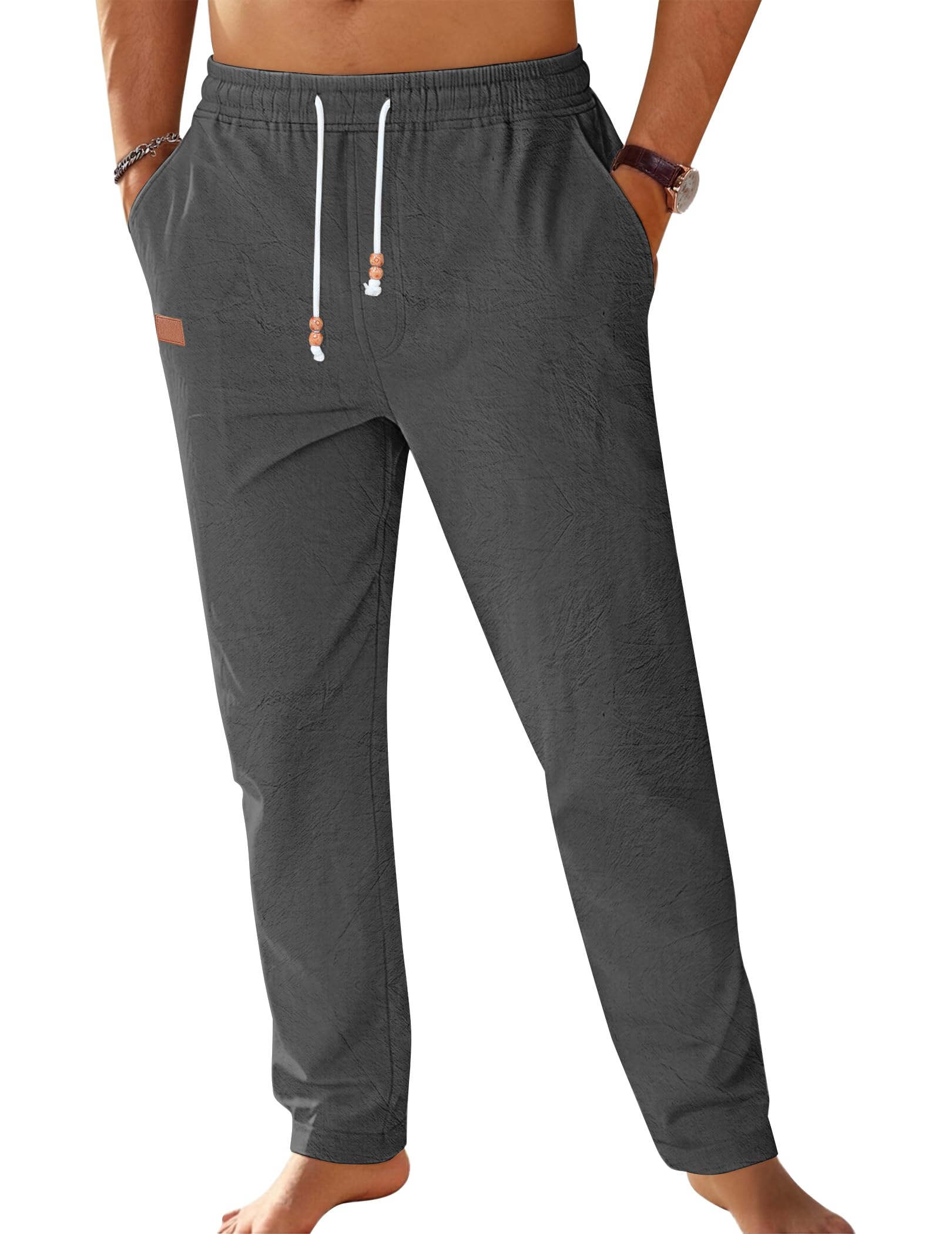 TARAINYA Baumwolle Leinenhose Herren Sommerhose Herren mit Kordelzug und Taschen für leichte Sommerfrische