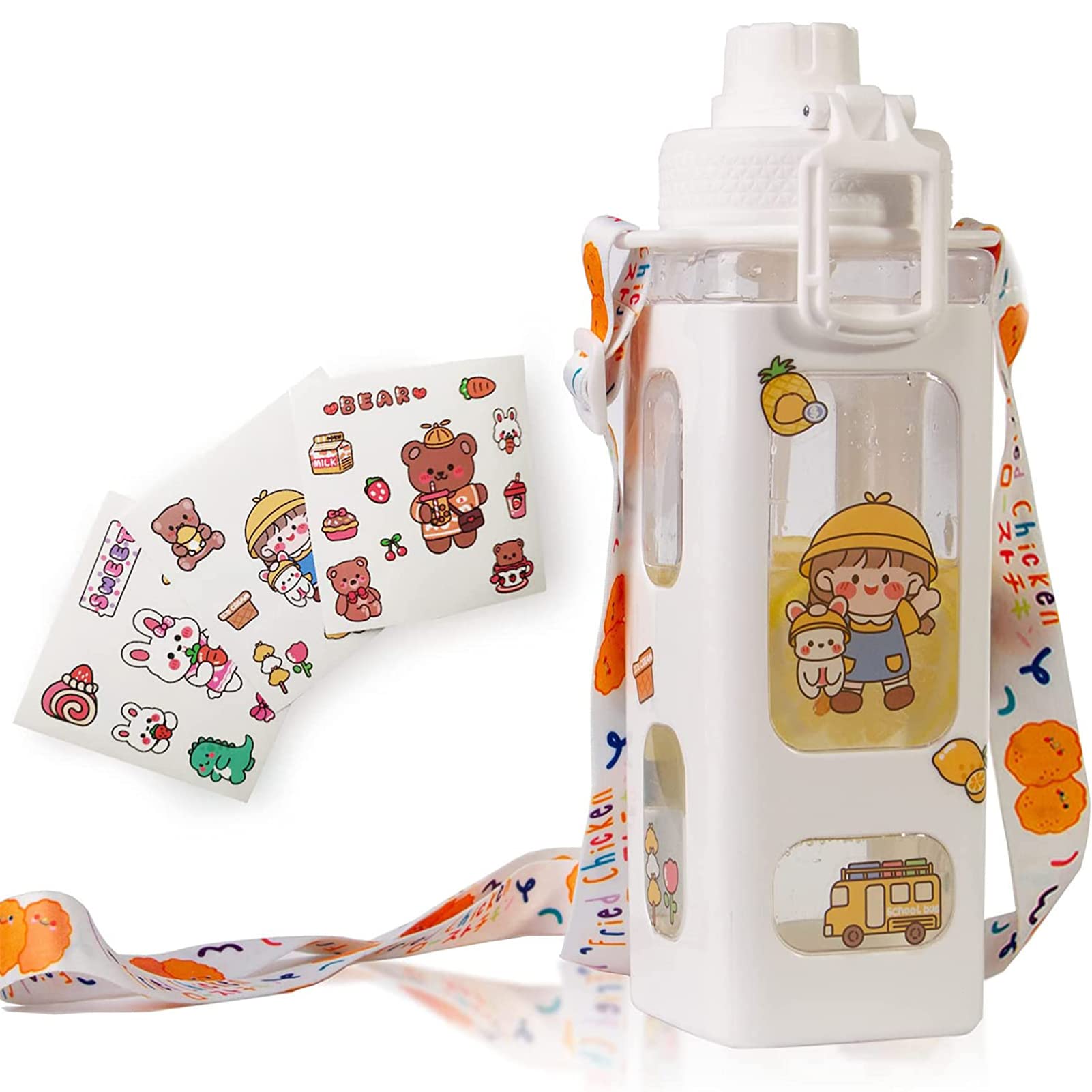 Pesoncarl Bouteille D'eau Kawaii Avec Paille Et Bandoulière