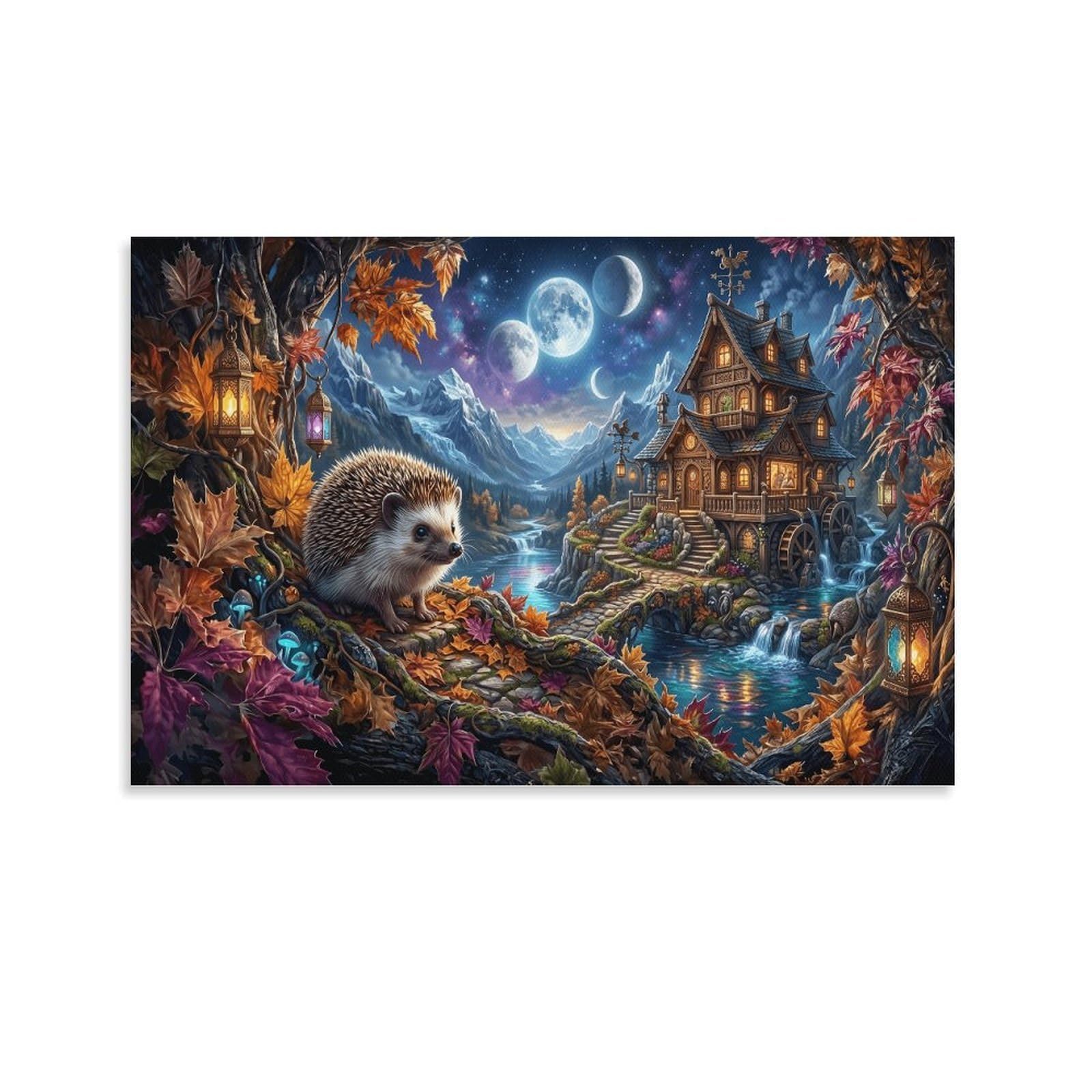 XPASHIQWC Hedgehog Poster Artwork Wooden House Valley Giclee Canvas Prints Modern Canvas Wall Art Picture Wall Hanging for Bedroom Living Room Decor 20x30inch(50x75cm)