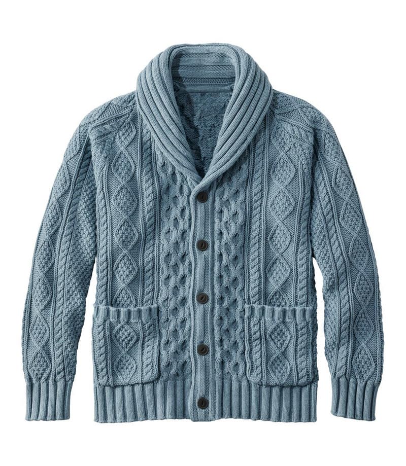 Men's Knitted Lapel Cardigan Sweater Shirt with Buttons Solid Color Long Sleeve for Spring & Autumn | Ocean Green | 2XL-image-44