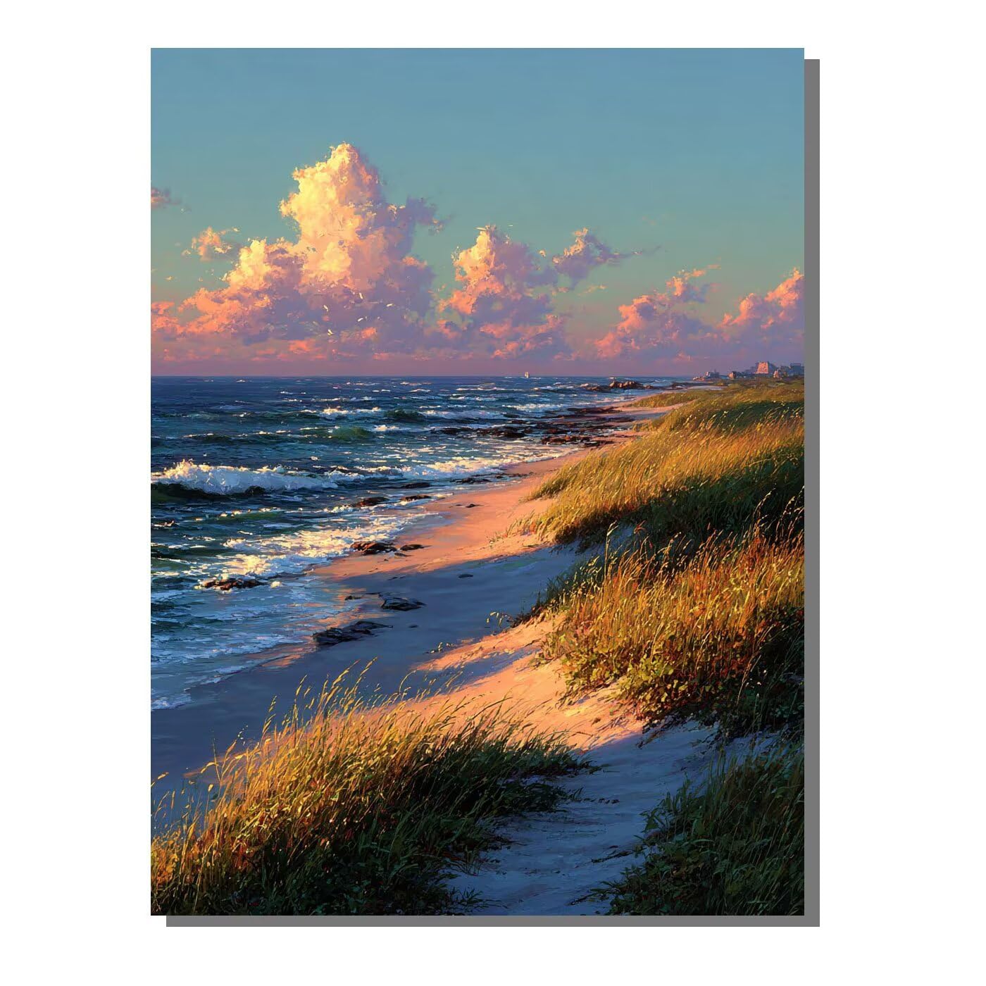 Landschaft Strand Malen Nach Zahlen Erwachsene, Paint by Numbers Adult Set, Heimwerk Malen Nach Zahlen Kinder Mit Rahmen, Pinsel und 36 Acrylfarbe für Deko Wohnzimmer Geschenke 60 x 80 cm BJHDK606