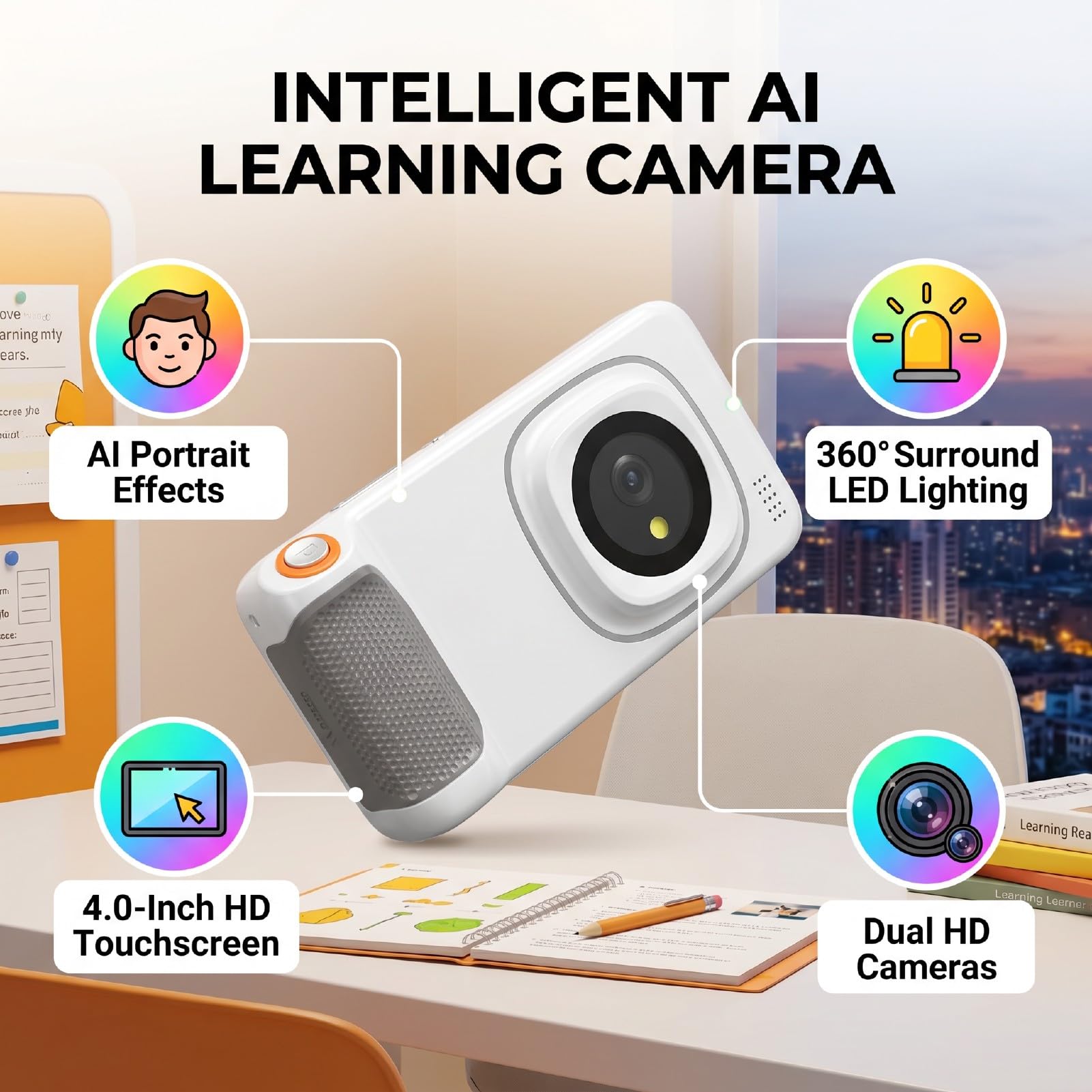 Sxhlseller Fotocamera Digitale AI con Messa a Fuoco Automatica da 13 MP, Touch Screen da 4 Pollici, Videocamere Fotografiche WiFi con Effetti AI, Schermo Selfie per i Viaggi