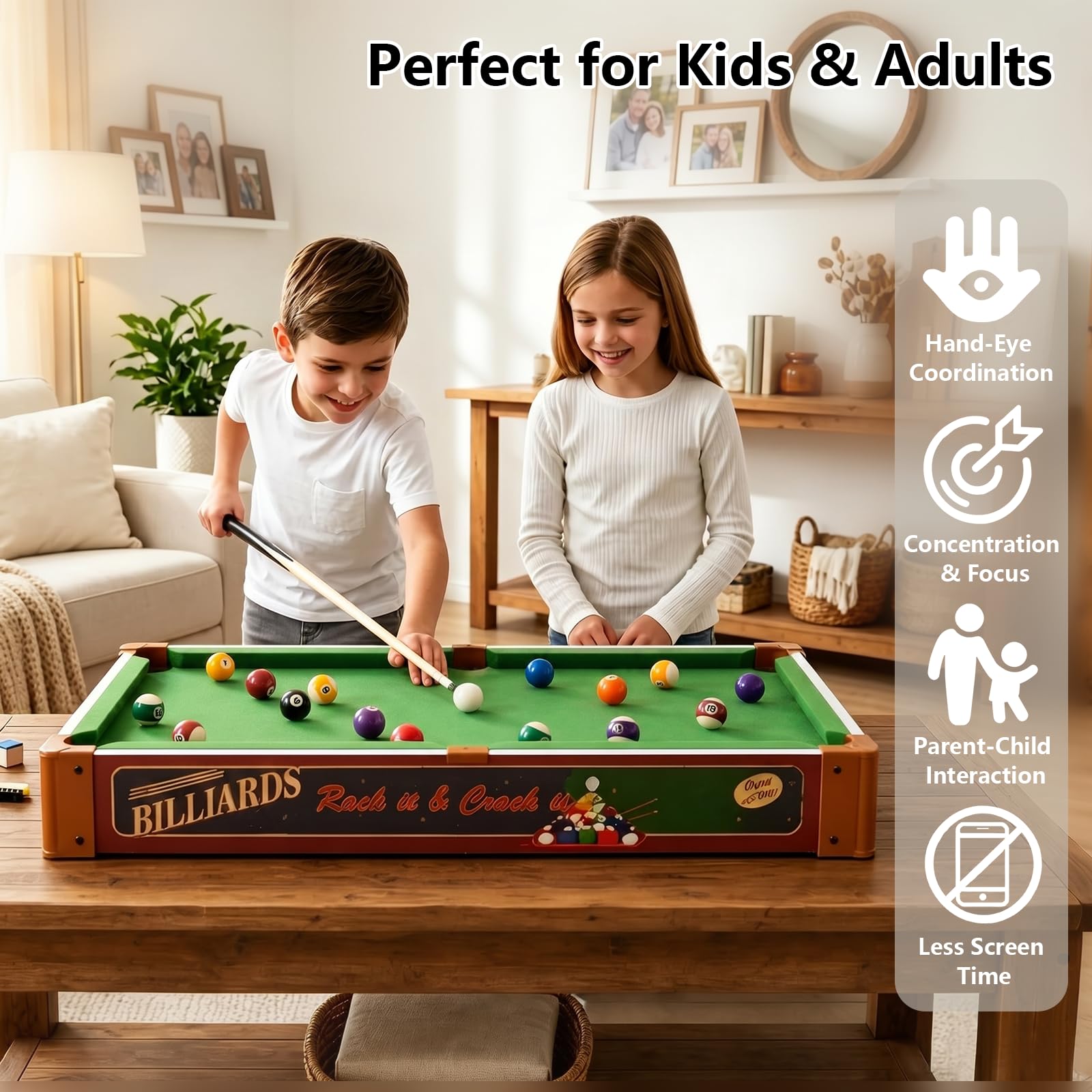 RAYKEEP Mini table de billard 2 en 1 de 81,3 cm avec pieds amovibles pour enfants et adultes, ensemble de jeu portable avec queues et balles pour salon, salle de jeux