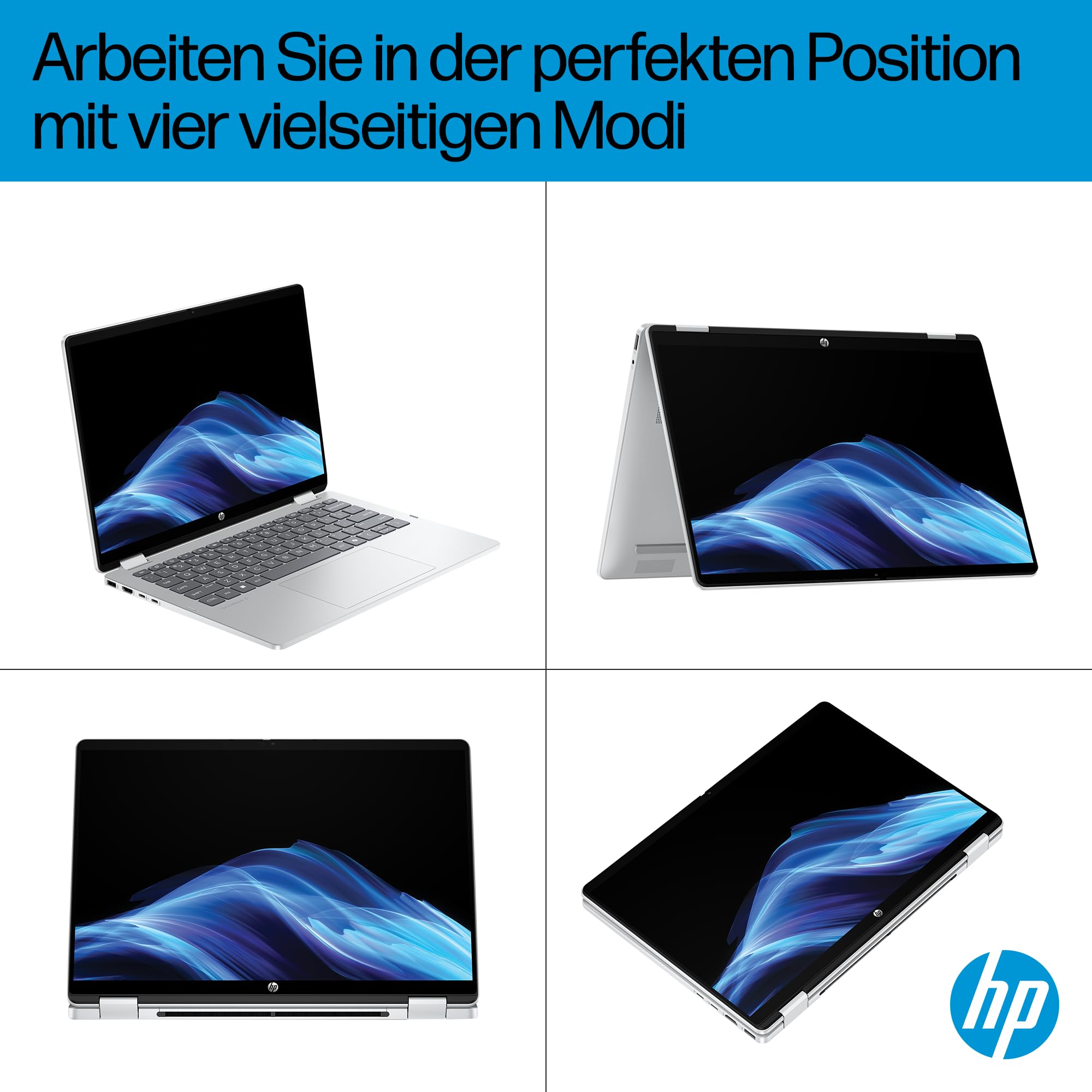 HP OmniBook 5 Flip 14-fp0254ng 2 in 1 Convertible Laptop, 14 Zoll 2K-Touchscreen, Intel Core i5-1334U, 16 GB RAM, 512 GB SSD, Windows 11 Home, Silber